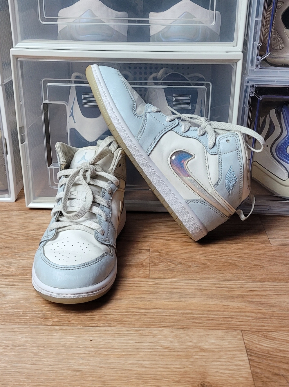 Nike Air Jordan 1 Mid SE - Size 3y Glitter Swoosh / Blue - BNWB
